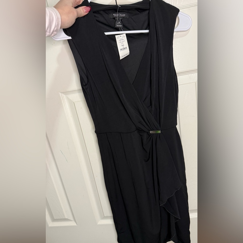 Black Wrap Dress Sleeveless Surplice Neck Elegant Draped Classic Evening NWT